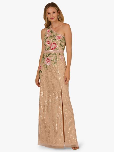 Adrianna Papell Bead and Sequin Mermaid Dress, Champagne/Multi, Champagne/Multi