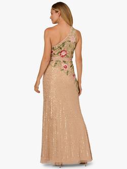 Adrianna Papell Bead and Sequin Mermaid Dress, Champagne/Multi - view 2, Champagne/Multi