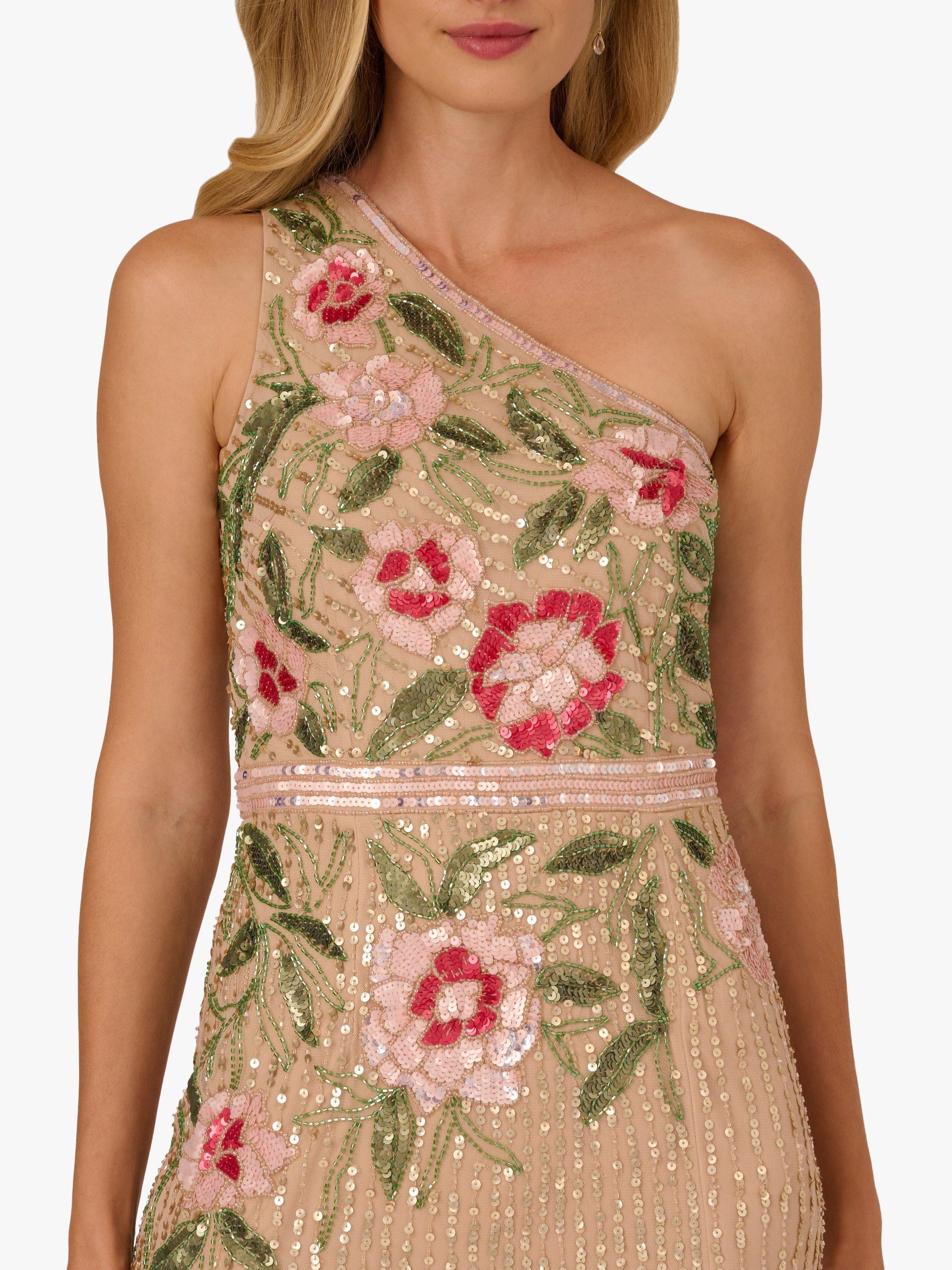 Adrianna Papell Bead and Sequin Mermaid Dress, Champagne/Multi