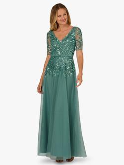 Adrianna Papell Studio Beaded Mesh Maxi Dress, Green Slate, Green Slate