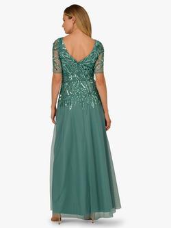 Adrianna Papell Studio Beaded Mesh Maxi Dress, Green Slate - view 2, Green Slate