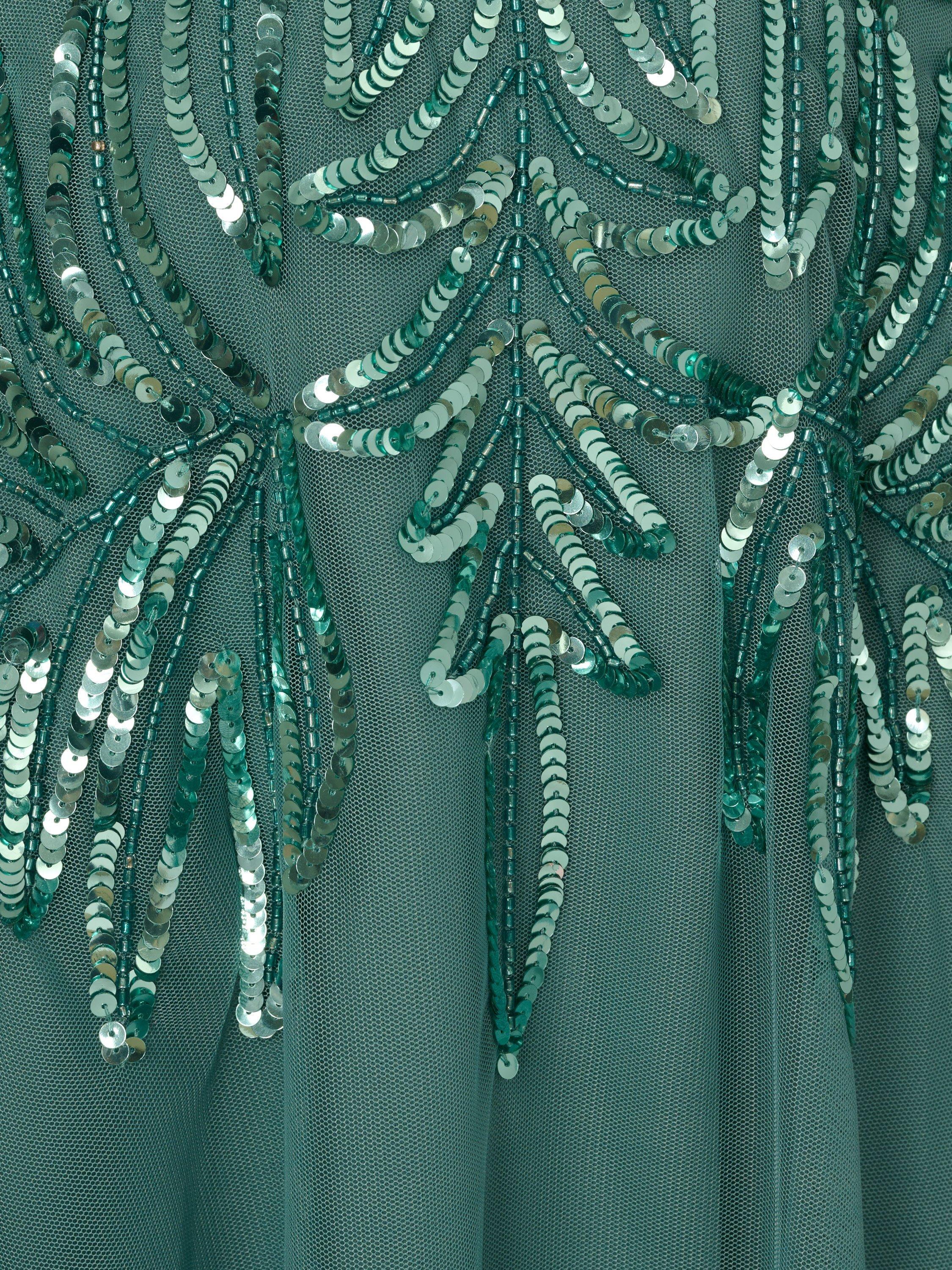 Adrianna Papell Studio Beaded Mesh Maxi Dress, Green Slate