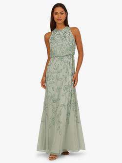 Adrianna Papell Blouson Beaded Mermaid Dress, Aqua Dust, Aqua Dust