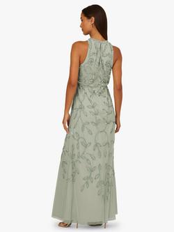 Adrianna Papell Blouson Beaded Mermaid Dress, Aqua Dust - view 2, Aqua Dust