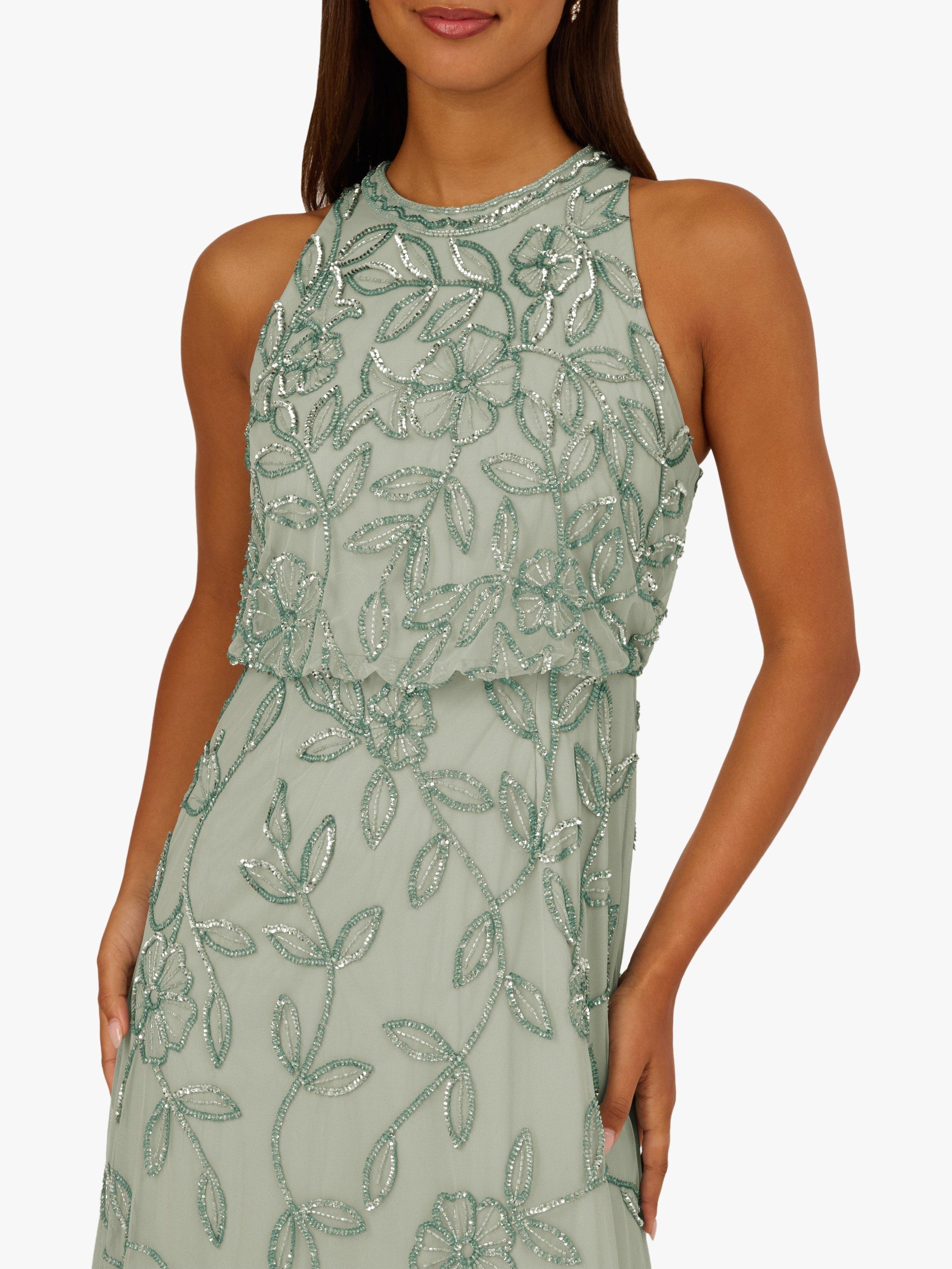 Adrianna Papell Blouson Beaded Mermaid Dress, Aqua Dust