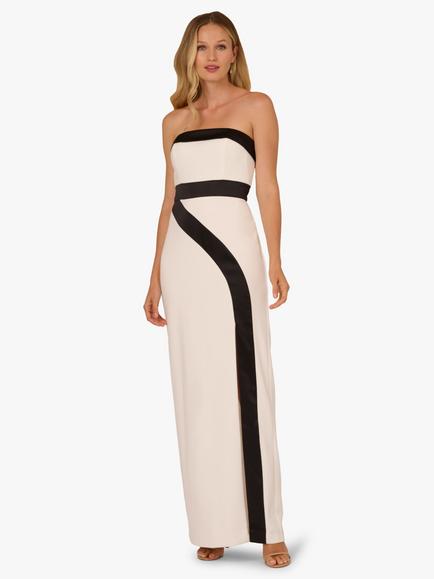 Adrianna Papell Colour Block Strapless Maxi Dress, Ivory/Black, Ivory/Black