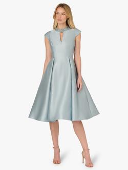 Adrianna Papell Beaded Neckline Mikado Dress, Aqua Dust, Aqua Dust