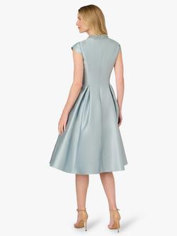 Adrianna Papell Beaded Neckline Mikado Dress, Aqua Dust - view 2, Aqua Dust