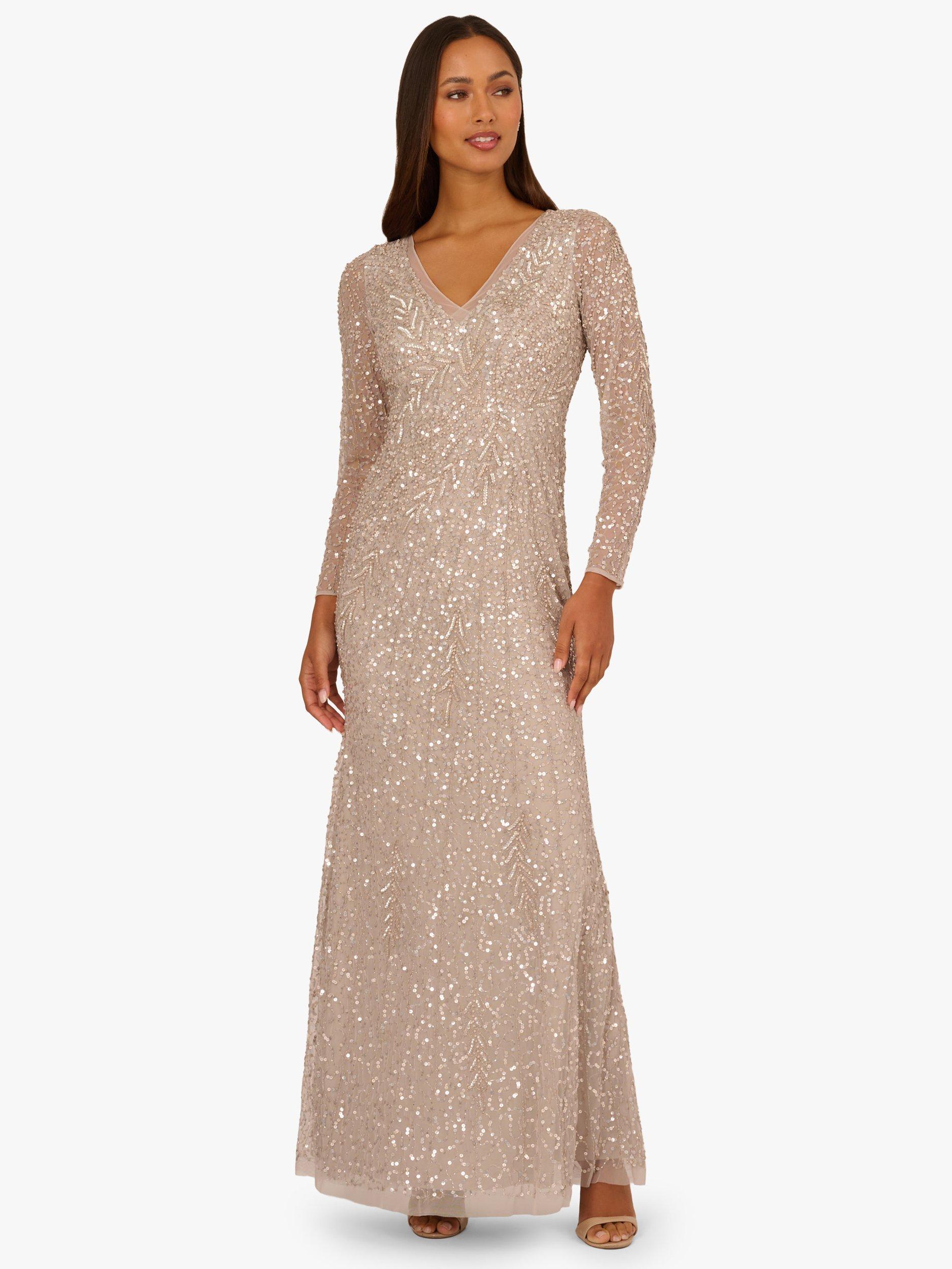Adrianna Papell Long Sleeve Beaded Dress, Marble