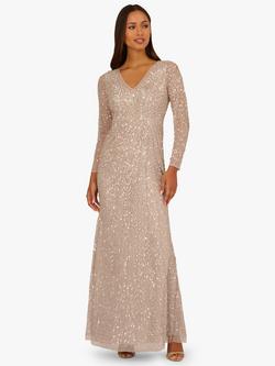 Adrianna Papell Long Sleeve Beaded Dress, Marble, Marble