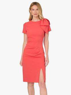 Adrianna Papell Short Sleeve Pleated Bow Midi Dress, Spiced Apricot, Spiced Apricot