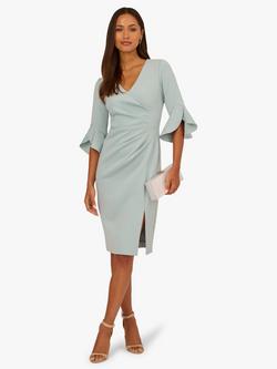 Adrianna Papell Scuba Faux Wrap Dress, Aqua Dust - view 2, Aqua Dust