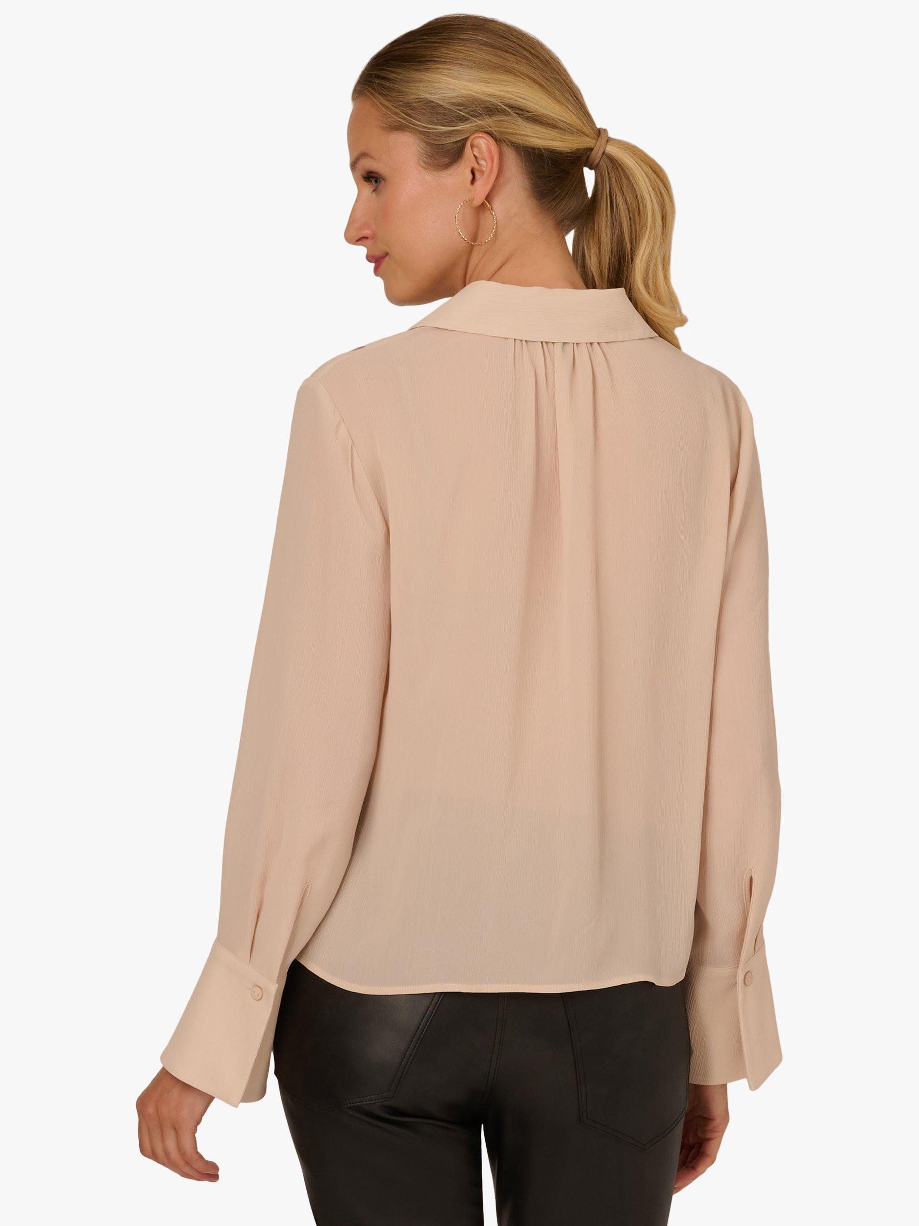 Product image 2 of 7, which shows Adrianna Papell Ruffle Sheer Top, Champagne Blush, XS