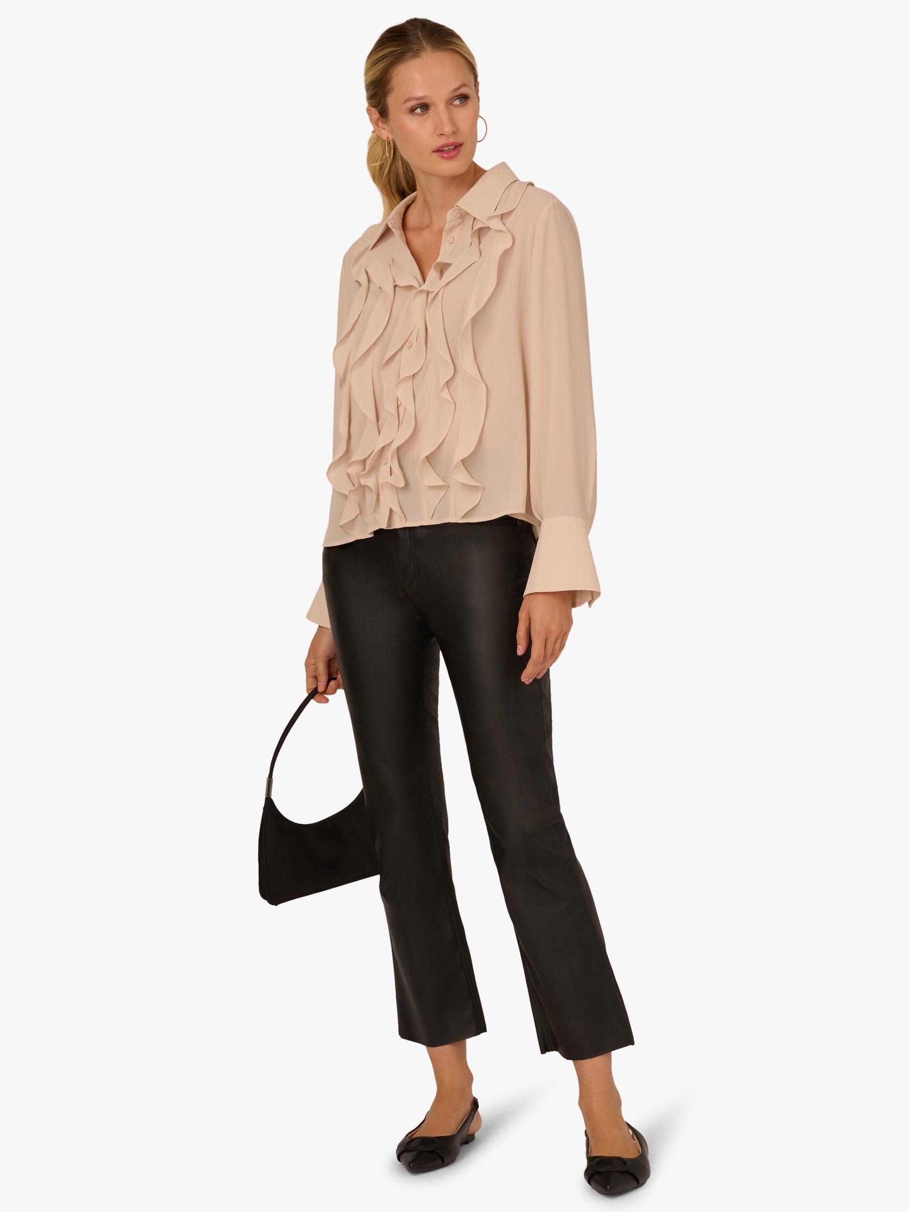 Product image 3 of 7, which shows Adrianna Papell Ruffle Sheer Top, Champagne Blush, XS