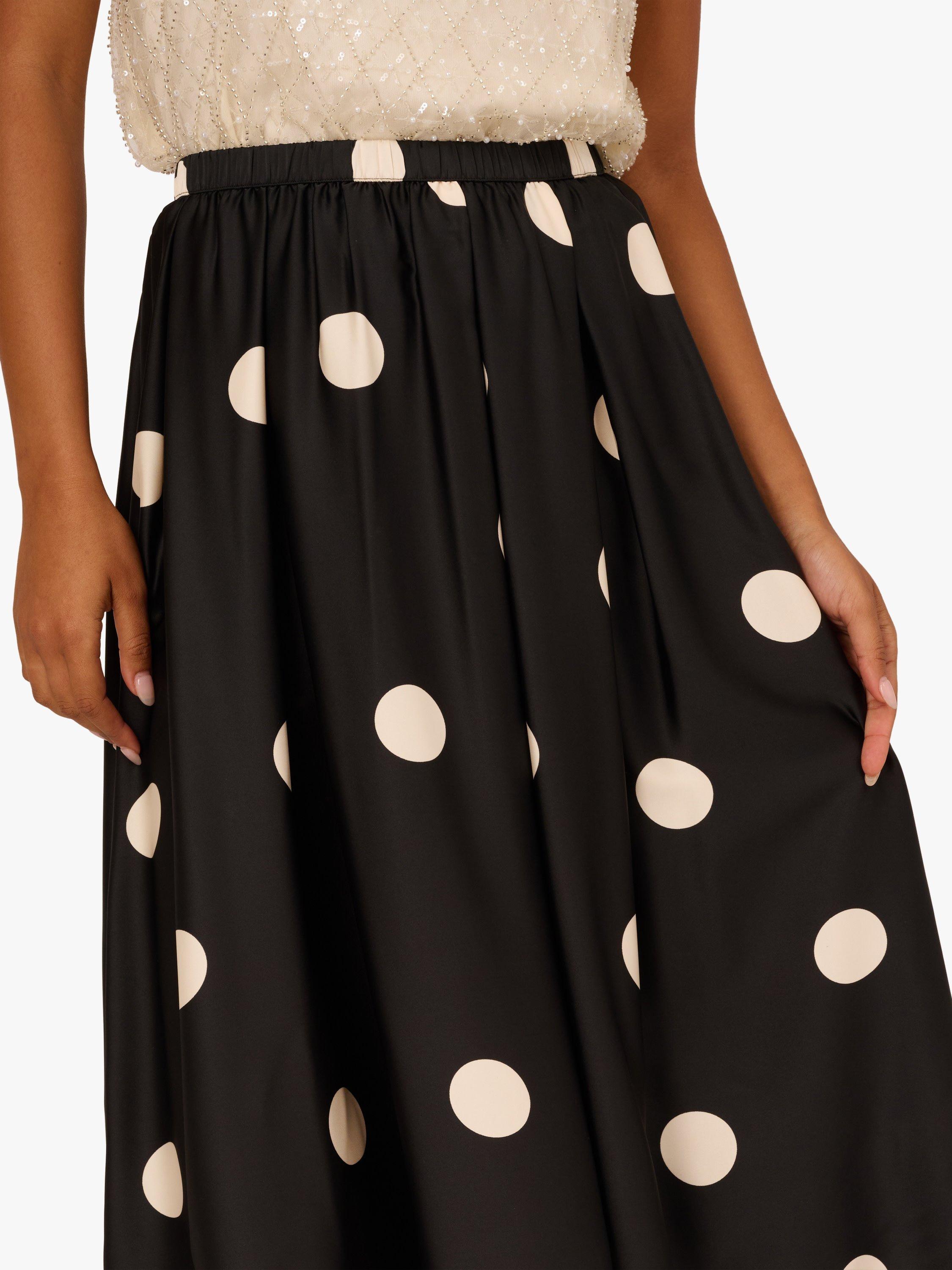Adrianna Papell Pleated Polka Dot Skirt, Black/Champagne