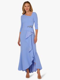 Adrianna Papell Studio Asymmetric Bead Crepe Dress, Electric Ice, Electric Ice