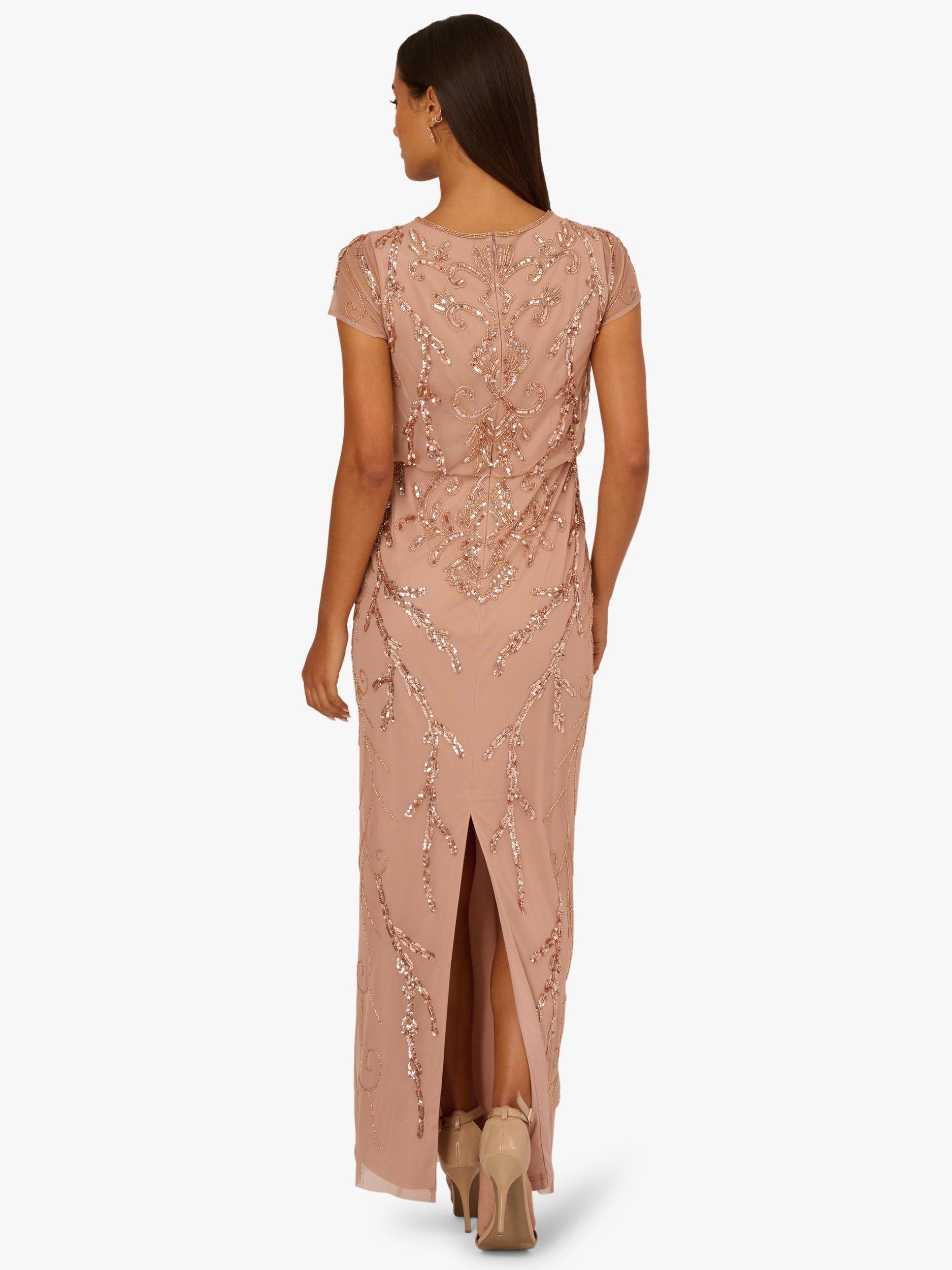 Adrianna Papell Studio Mesh Beaded Blouson Dress, Rose Gold