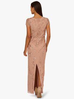 Adrianna Papell Studio Mesh Beaded Blouson Dress, Rose Gold - view 2, Rose Gold