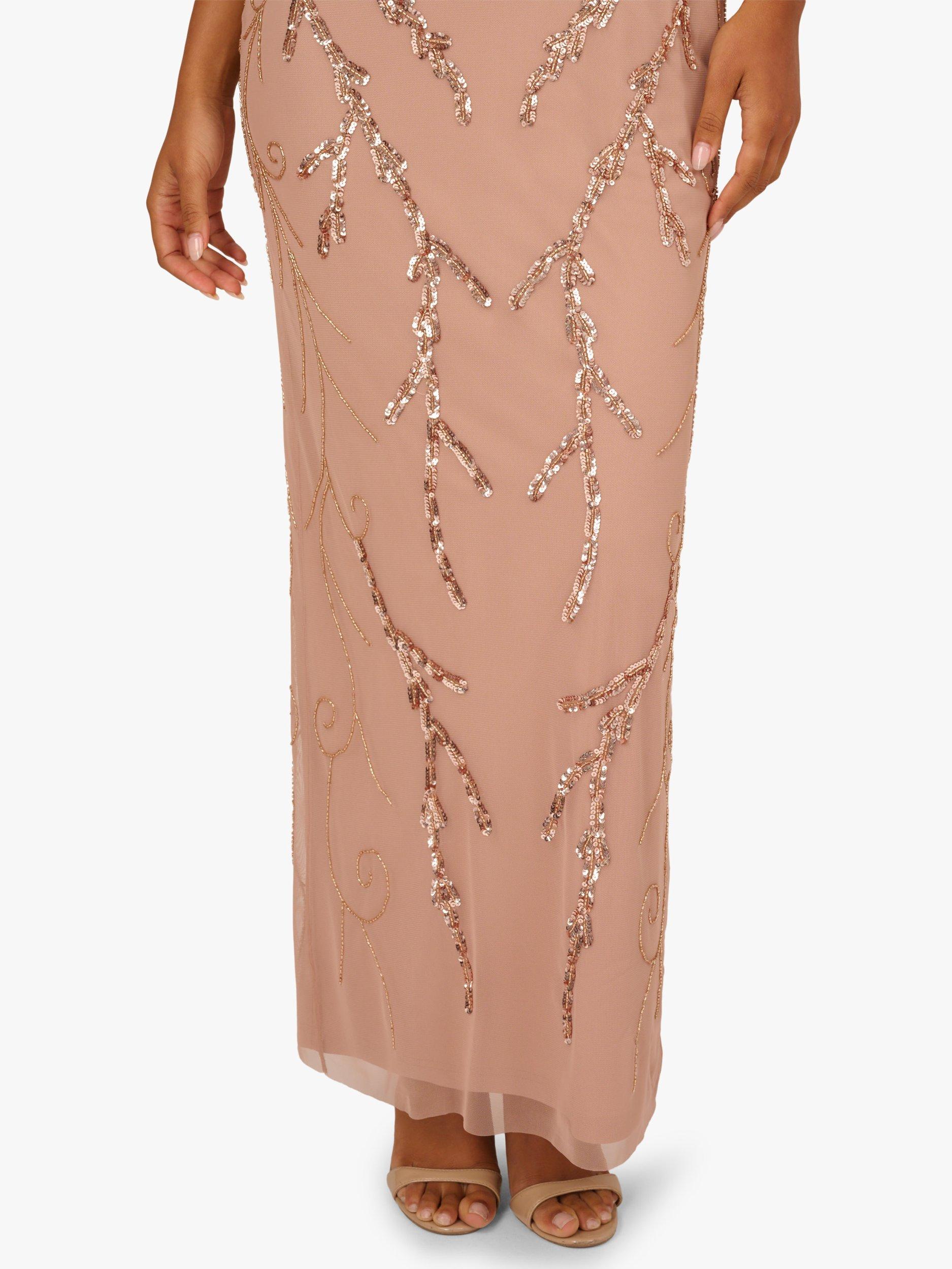 Adrianna Papell Studio Mesh Beaded Blouson Dress, Rose Gold