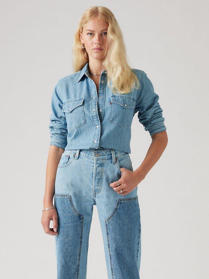 Product image 1 of 3, which shows Levi's Icon Western Denim Shirt, Light Blue, XXS
