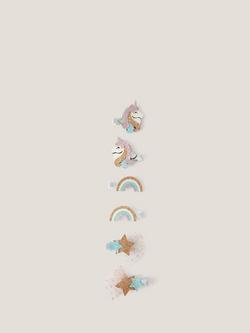 Monsoon Kids' Unicorn Glitter Hair Clips, Pack of 6, Multi, Multi