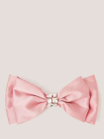 Monsoon Kids' Gemstone Satin Bow Hair Clip, Pink, Pink