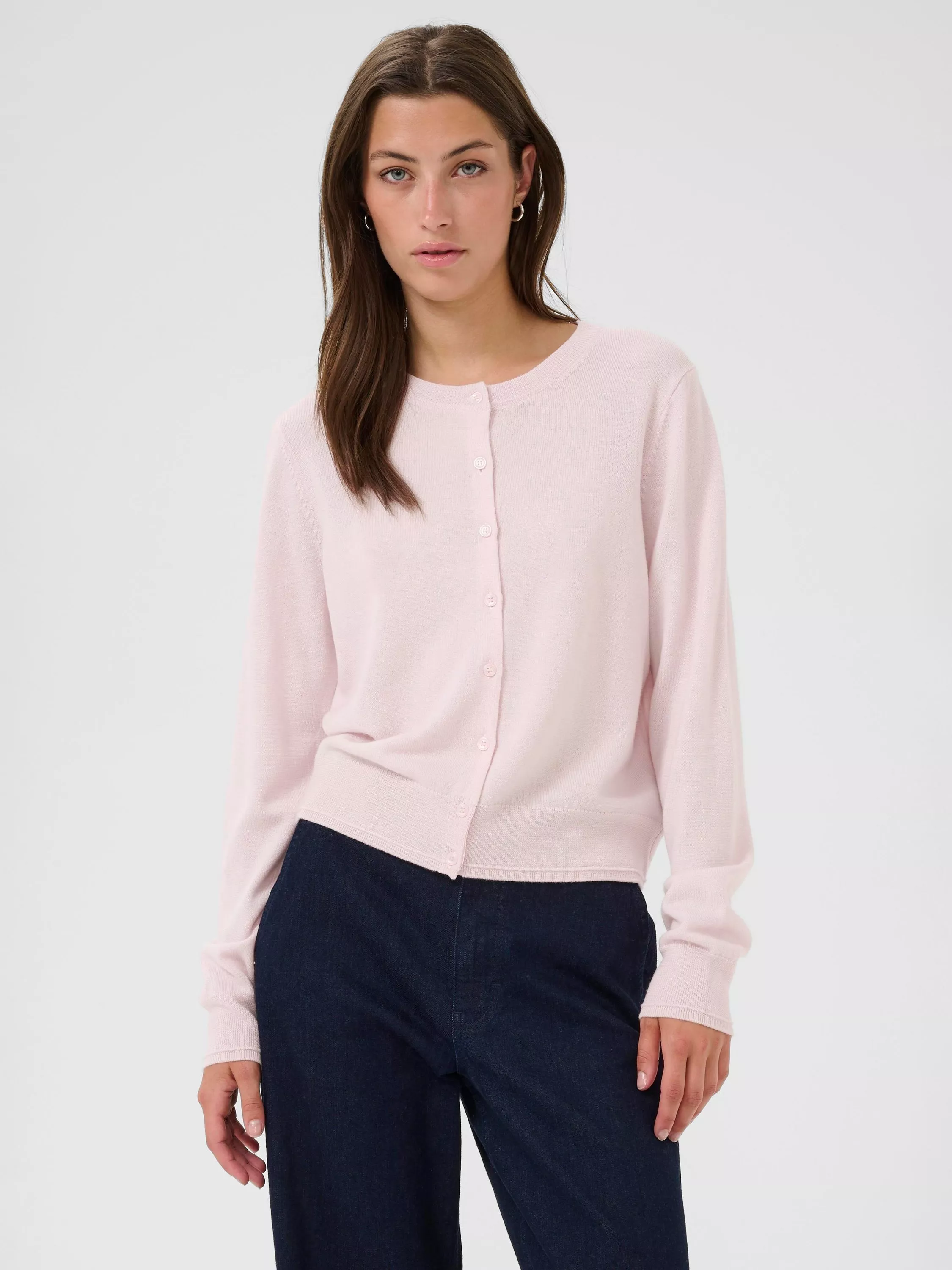 Part Two Noelani Crew Neck Pure Wool Cardigan, Mauve Chalk