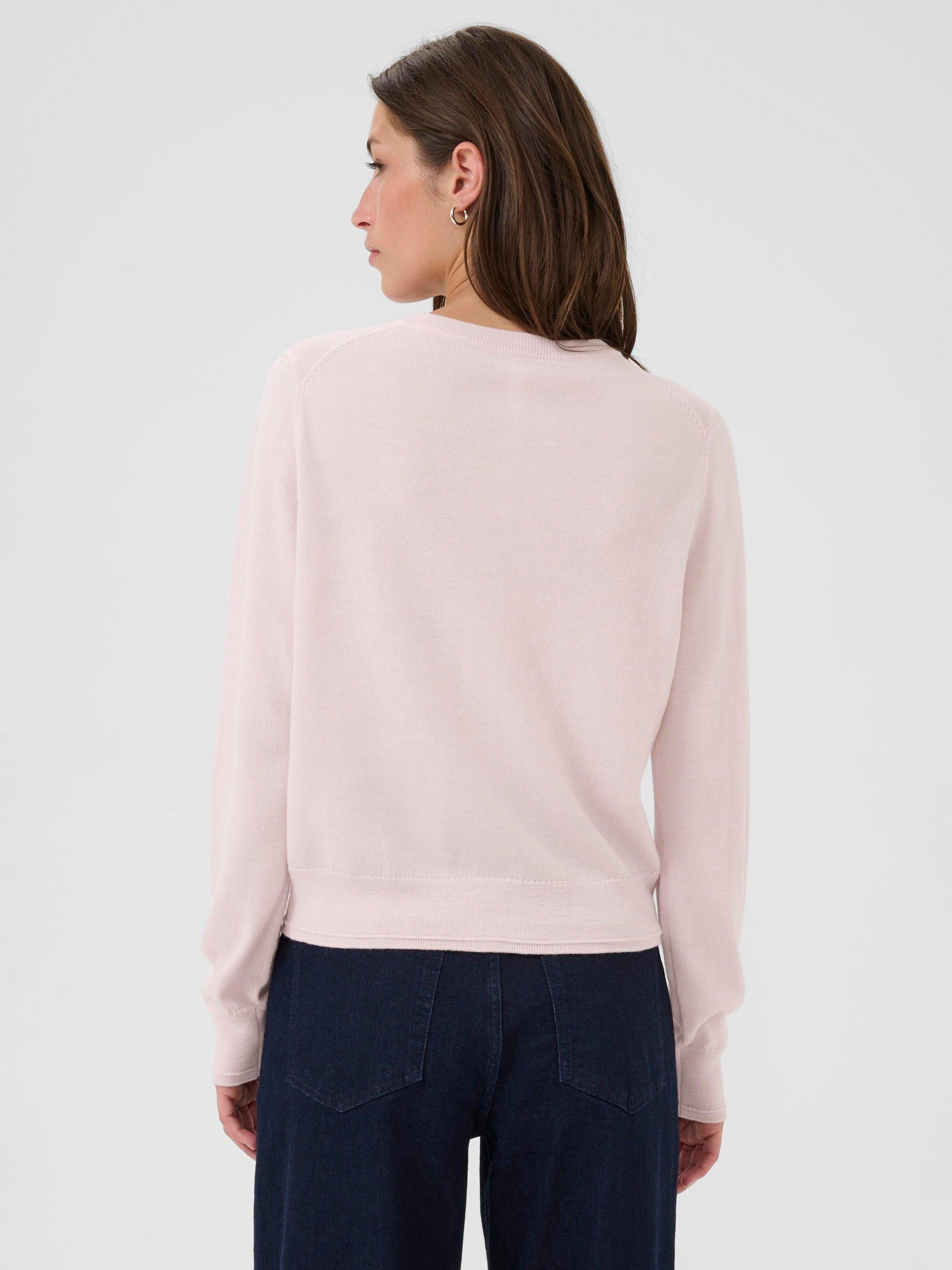 Part Two Noelani Crew Neck Pure Wool Cardigan, Mauve Chalk