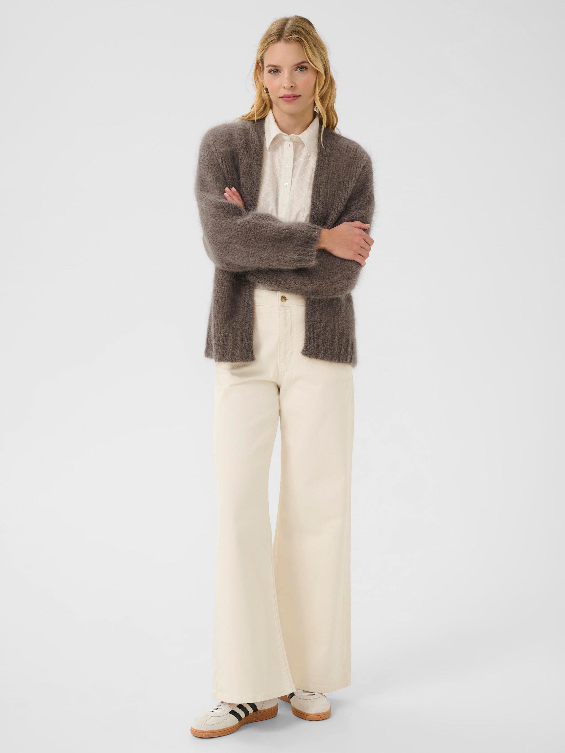 Product image 3 of 6, which shows Part Two Rastina Open Neck Wool Rich Cardigan, Falcon, XS