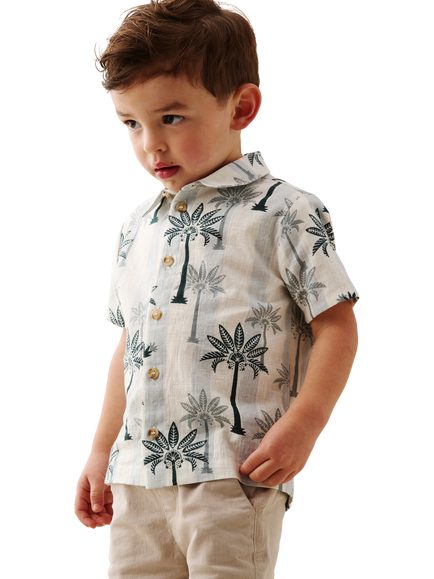 Angel & Rocket Baby Cotton Short Sleeved Palm Tree Shirt, Blue - view 2, Blue