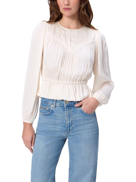 PAIGE Gansevoort Matte Satin Top, White, White