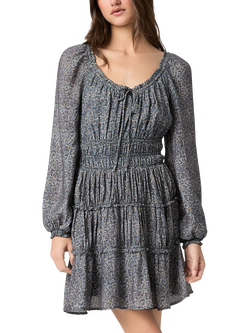 PAIGE Kenmare Floral Ruffle Mini Dress, Navy/Multi - view 2, Navy/Multi