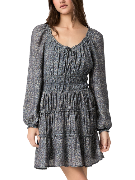 PAIGE Kenmare Floral Ruffle Mini Dress, Navy/Multi - view 2, Navy/Multi