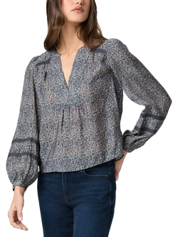 PAIGE Calgary Ruffle Trim Floral Top, Navy/Multi, Navy/Multi