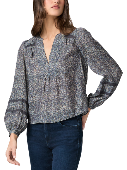 PAIGE Calgary Ruffle Trim Floral Top, Navy/Multi, Navy/Multi