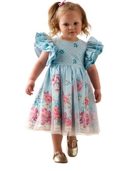 Angel & Rocket Kids' Floral Tulle Ruffle Sleeve Dress, Blue, Blue