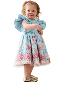 Angel & Rocket Kids' Floral Tulle Ruffle Sleeve Dress, Blue - view 2, Blue