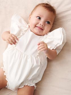Angel & Rocket Baby Cotton Sateen Frill Sleeve Romper, White, White
