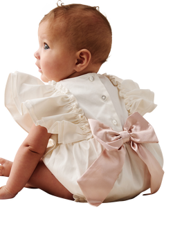Angel & Rocket Baby Cotton Sateen Frill Sleeve Romper, White - view 2, White