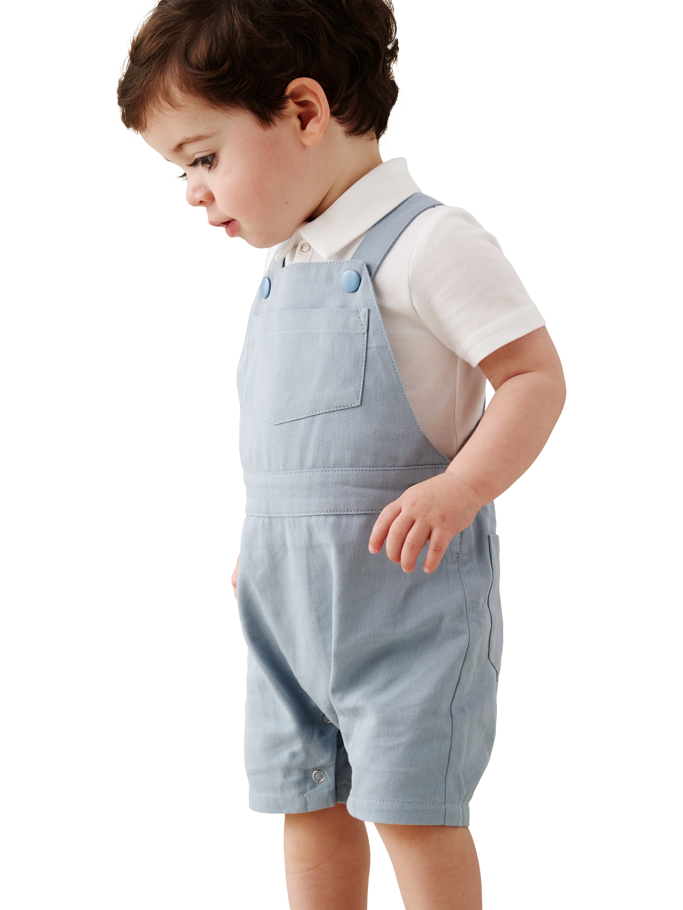 Product image 1 of 5, which shows Angel & Rocket Baby Cotton Dungaree Set, Blue, 0-3 months