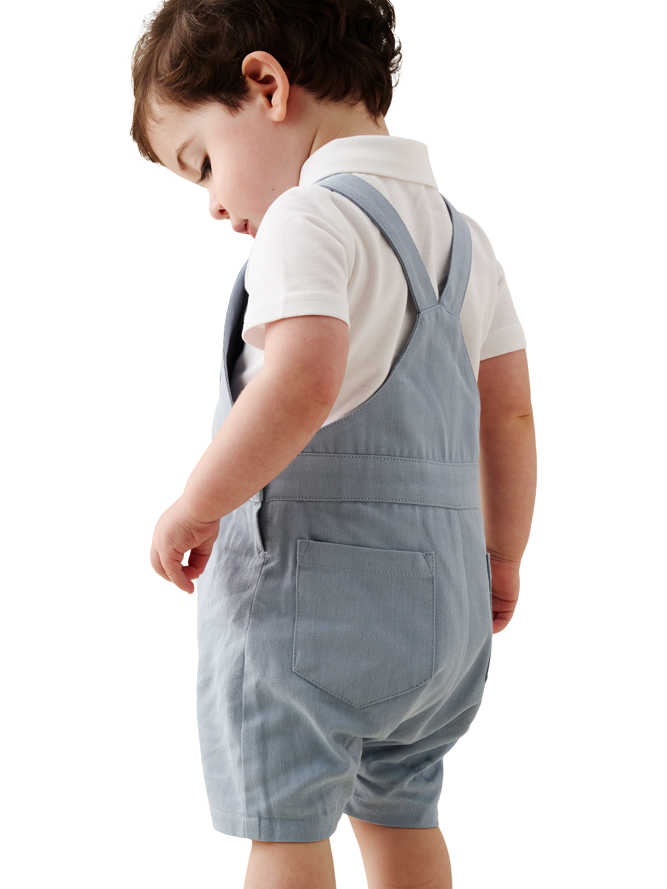 Product image 2 of 5, which shows Angel & Rocket Baby Cotton Dungaree Set, Blue, 0-3 months