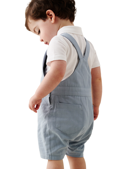 Angel & Rocket Baby Cotton Dungaree Set, Blue - view 2, Blue