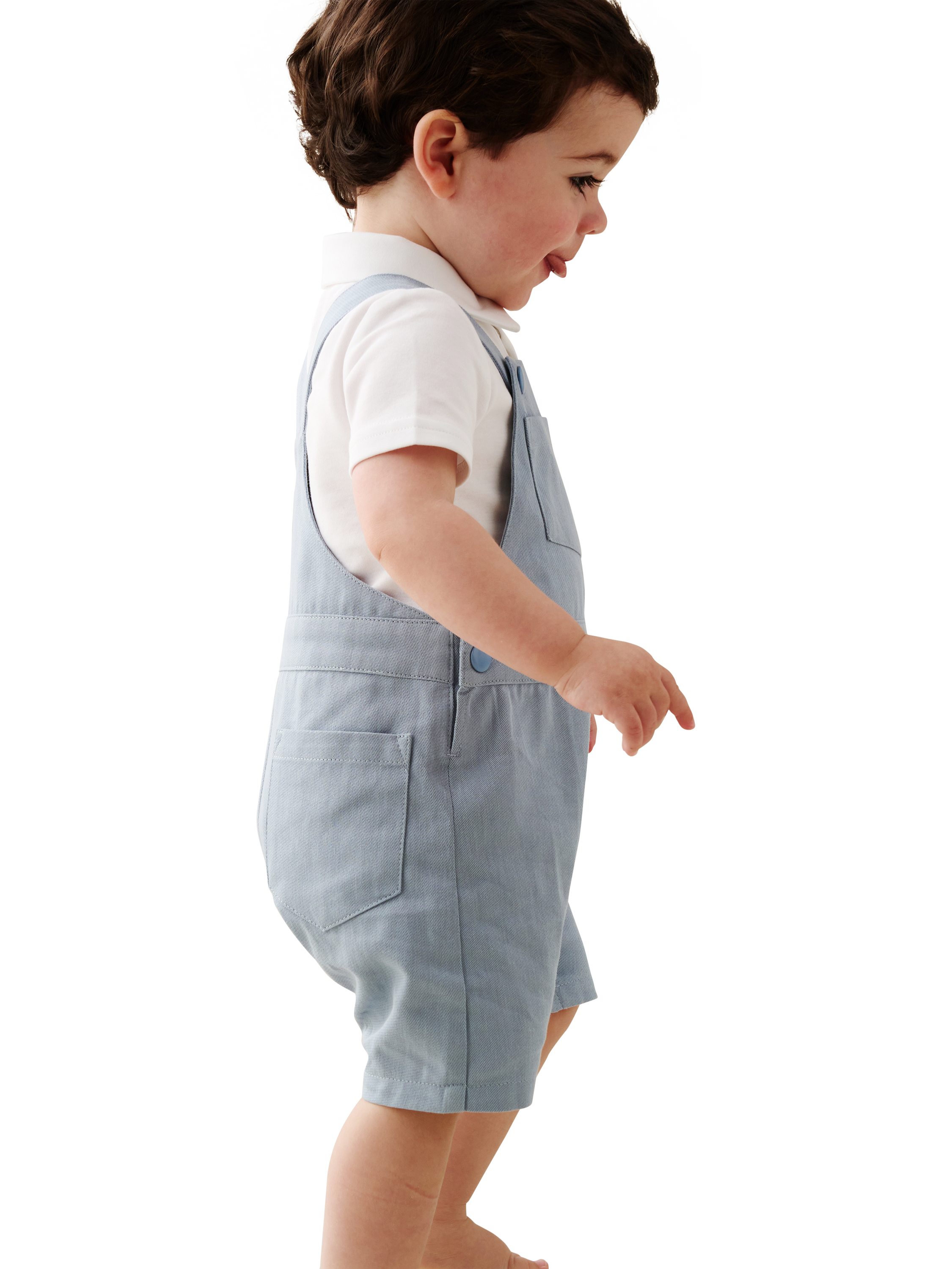 Product image 4 of 5, which shows Angel & Rocket Baby Cotton Dungaree Set, Blue, 0-3 months