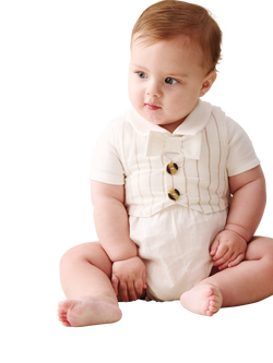 Angel & Rocket Kids' Striped Smart Romper, Stone, Stone