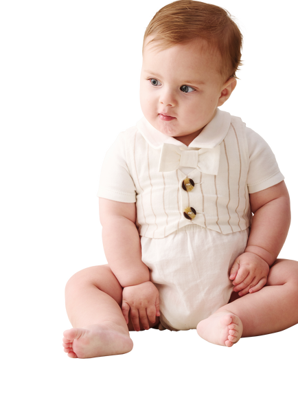 Angel & Rocket Kids' Striped Smart Romper, Stone, Stone