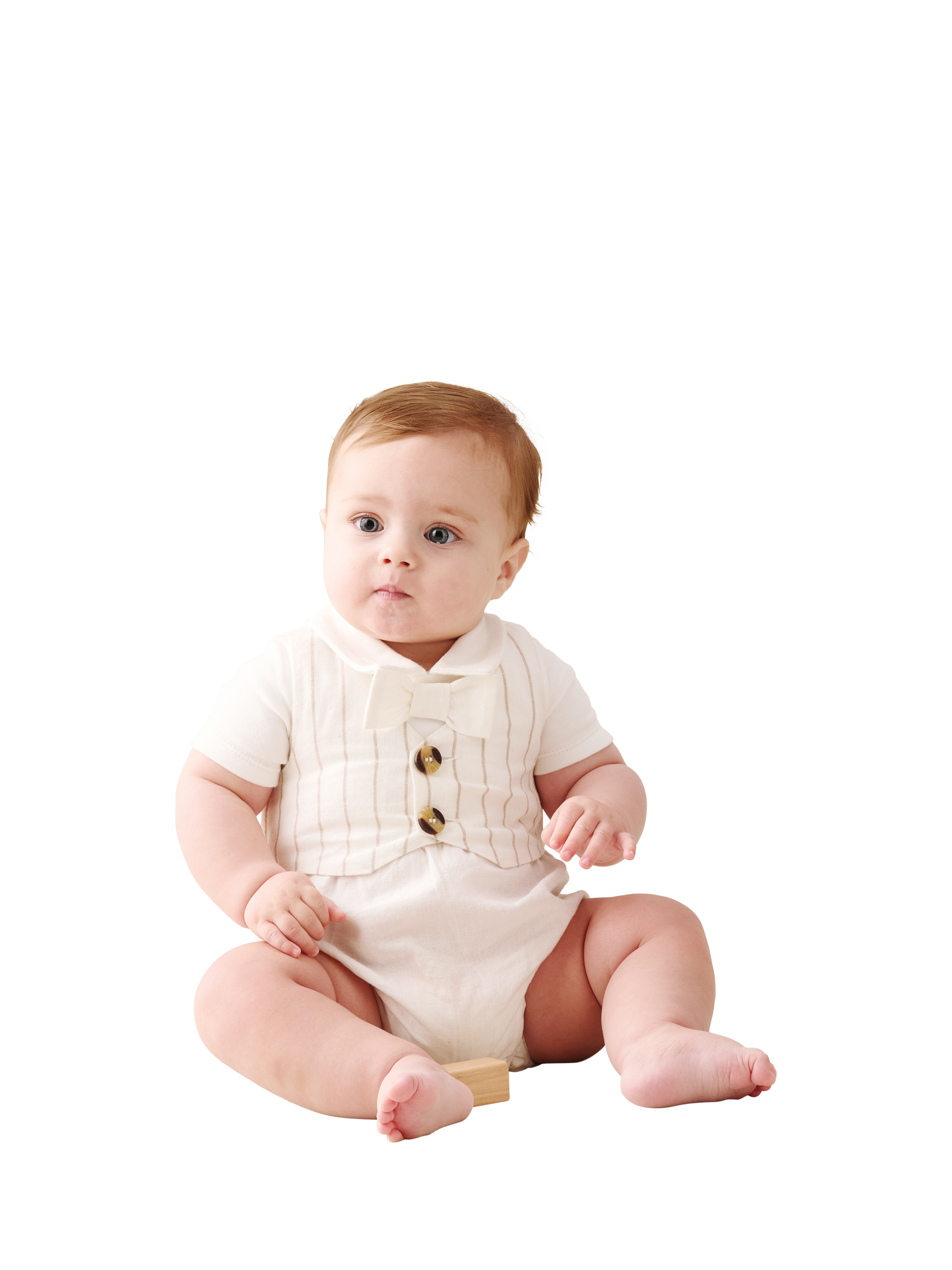 Product image 2 of 3, which shows Angel & Rocket Kids' Striped Smart Romper, Stone, 0-3 months