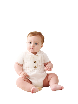 Angel & Rocket Kids' Striped Smart Romper, Stone - view 2, Stone