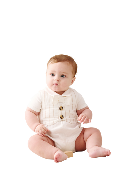 Angel & Rocket Kids' Striped Smart Romper, Stone - view 2, Stone