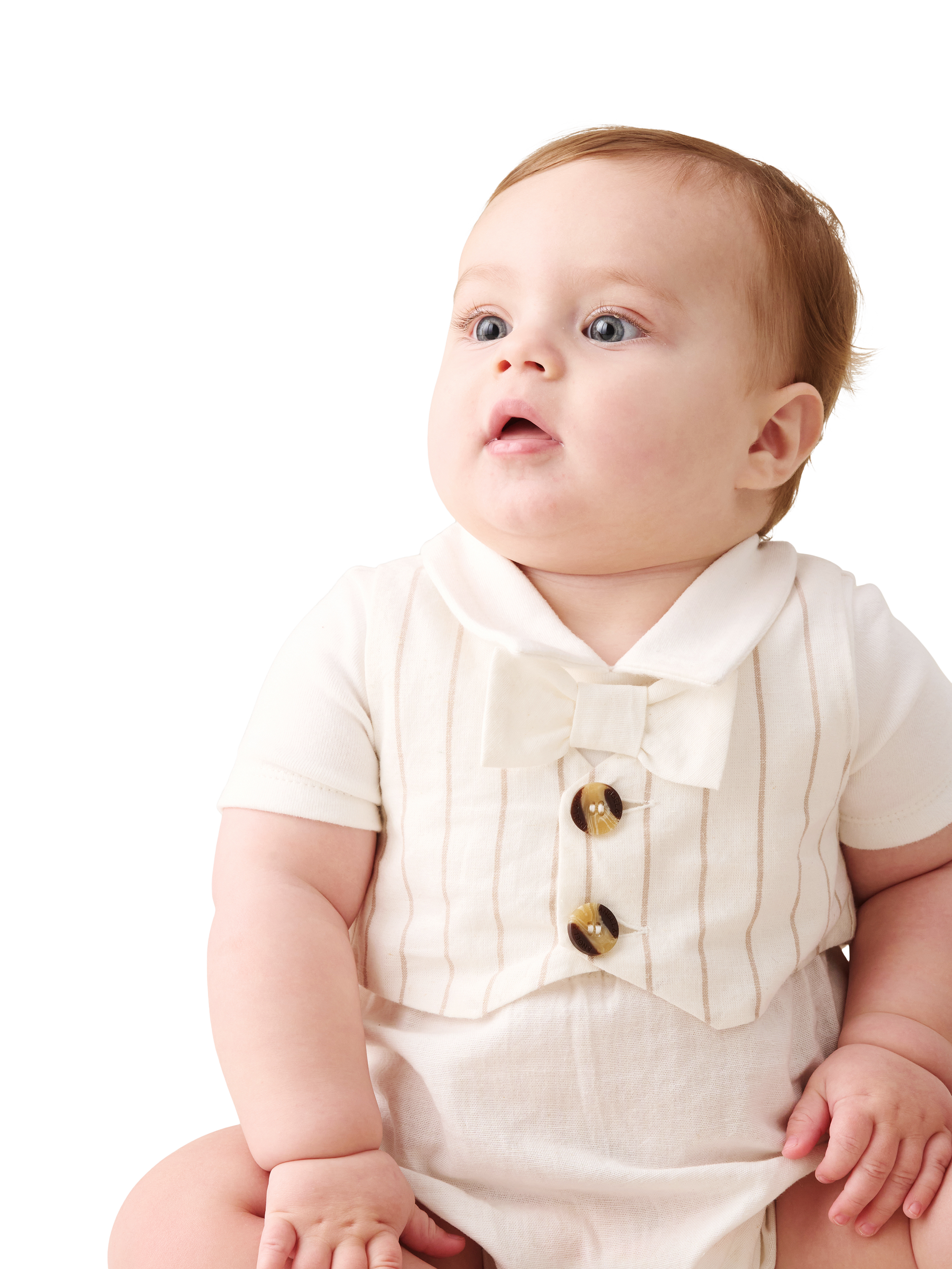 Product image 3 of 3, which shows Angel & Rocket Kids' Striped Smart Romper, Stone, 0-3 months