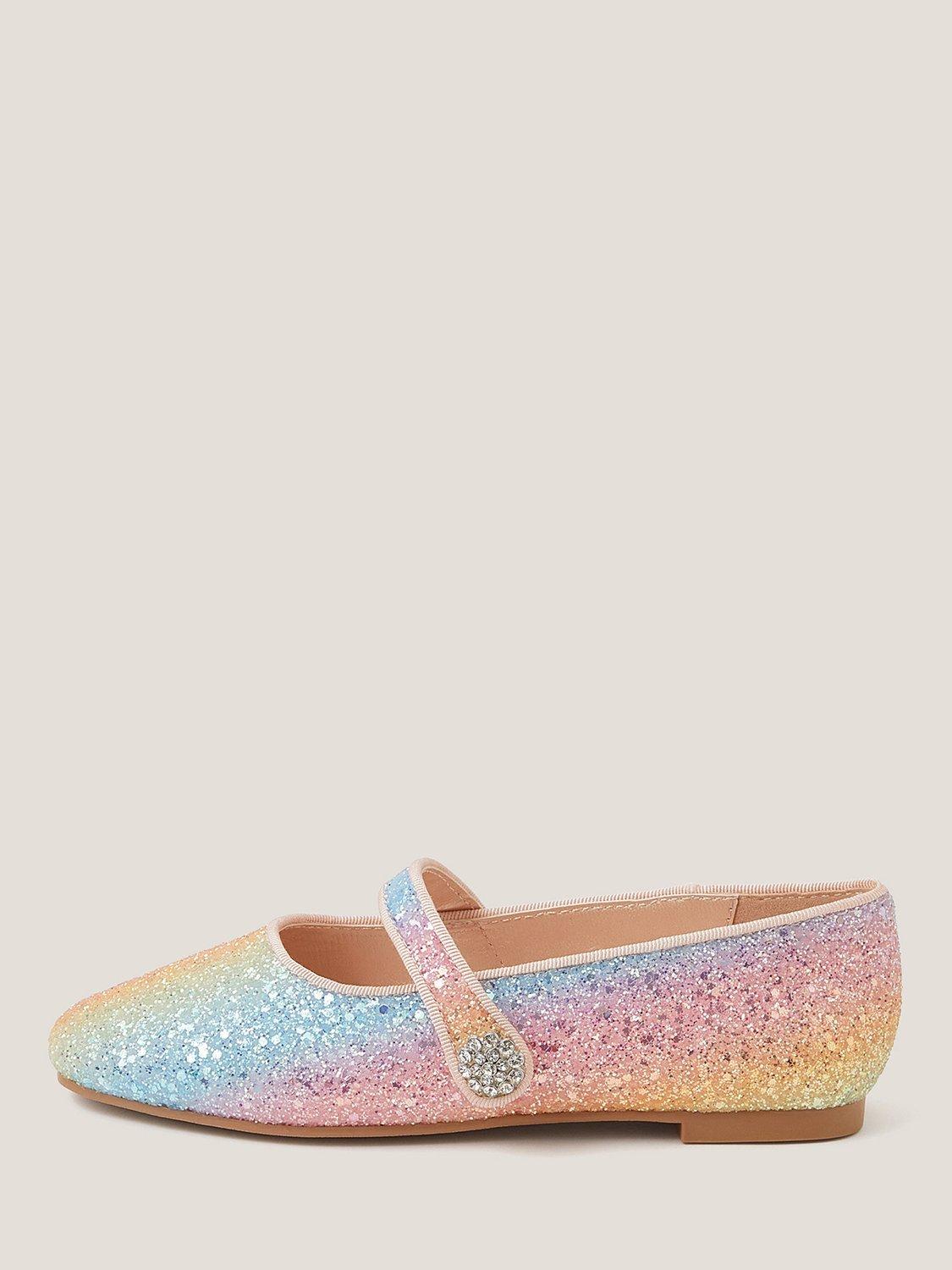 Product image 1 of 3, which shows Monsoon Kids' Pastel Glitter Ballet Flats, Multi, 7 Jnr